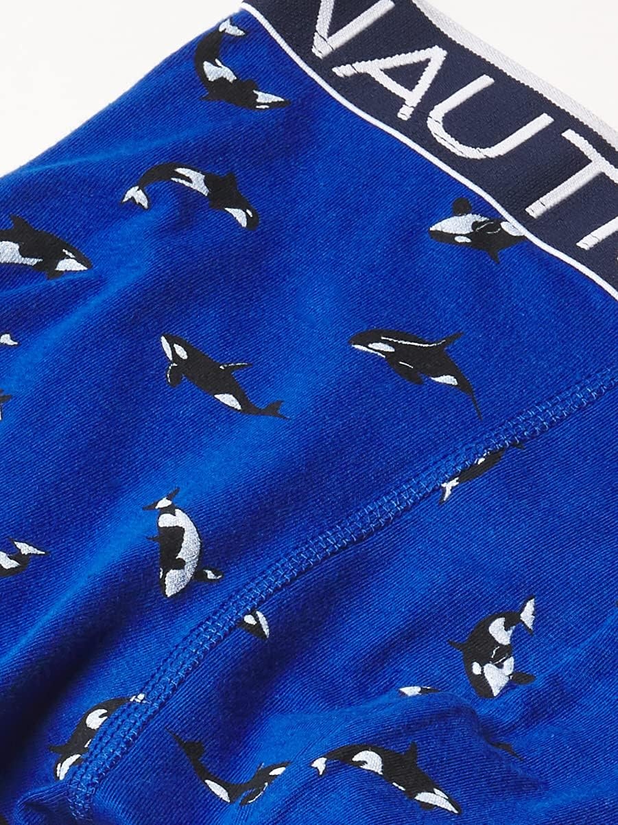 image:imageNautica Mens Cotton Stretch 4 Pack Boxer BriefsAeroBlackOrcas Bright CobaltSail Print