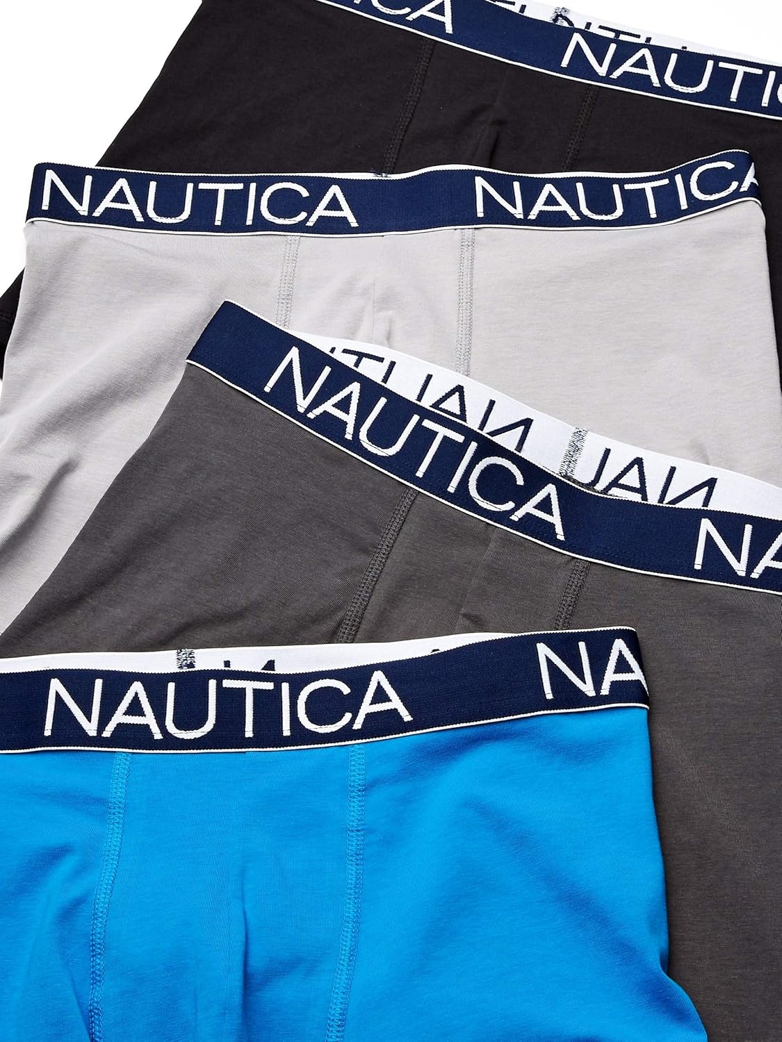image:imageNautica Mens Cotton Stretch 4 Pack Boxer BriefsBlackCharcoalAlloyCapri Blue
