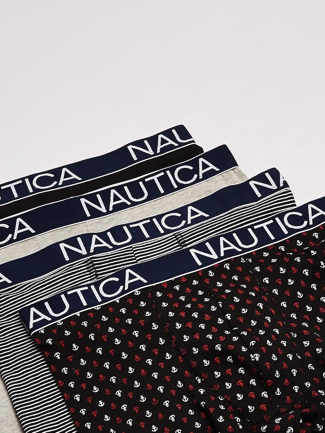 image:imageNautica Mens Cotton Stretch 4 Pack Boxer BriefsBlackHeather GreyStripe 2Anchor Print