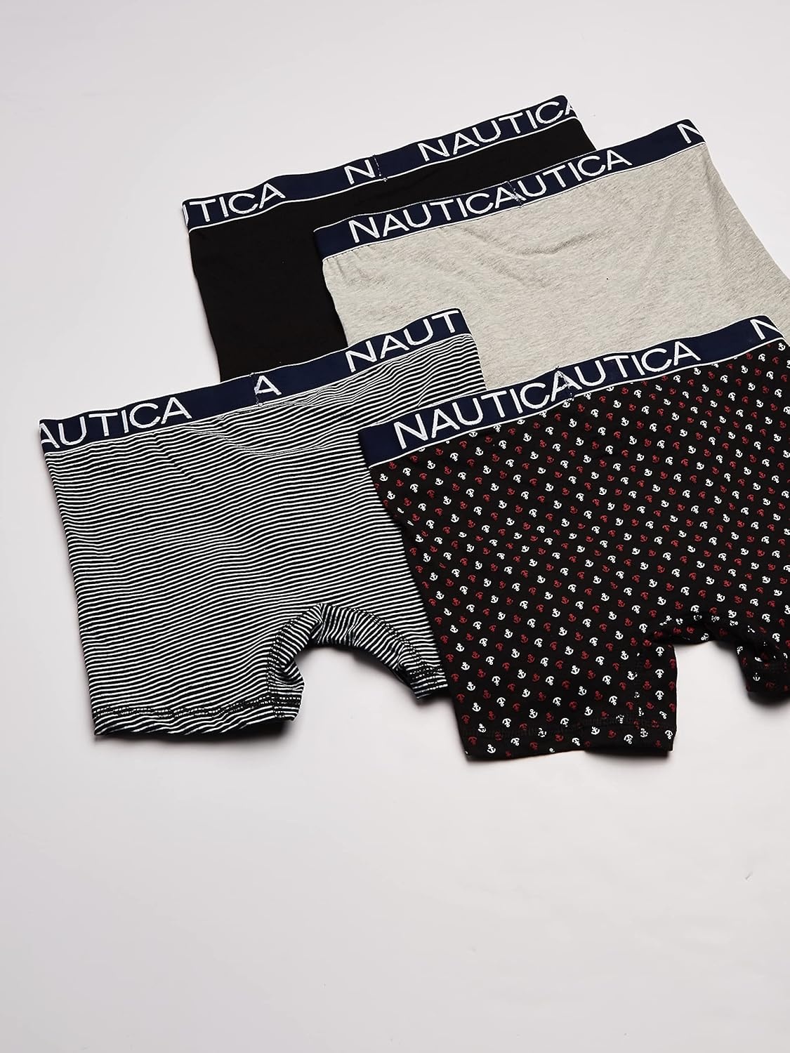 image:imageNautica Mens Cotton Stretch 4 Pack Boxer BriefsBlackHeather GreyStripe 2Anchor Print