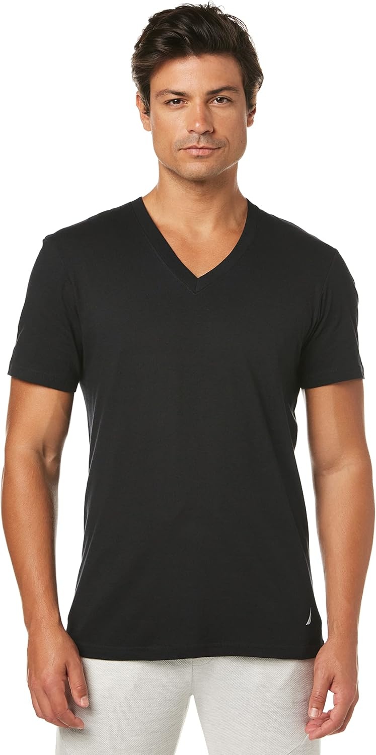 image:imageNautica Mens Cotton VNeck 3Pack TShirtsNew WhiteBlackHeather Grey 3 Pack