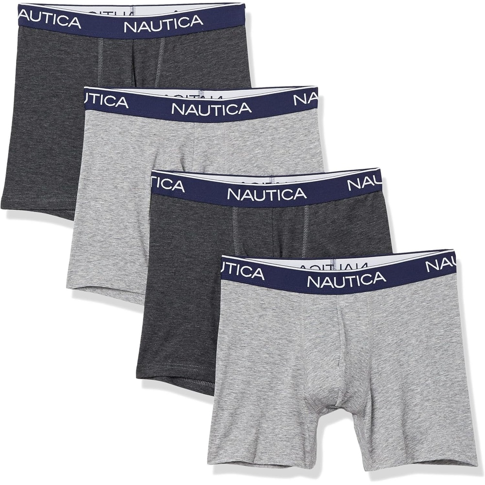 image:imageNautica Mens 4 Pack Heather Stretch Boxer Briefs2 Black HeatherCharcoal HeatherLight Grey Heather