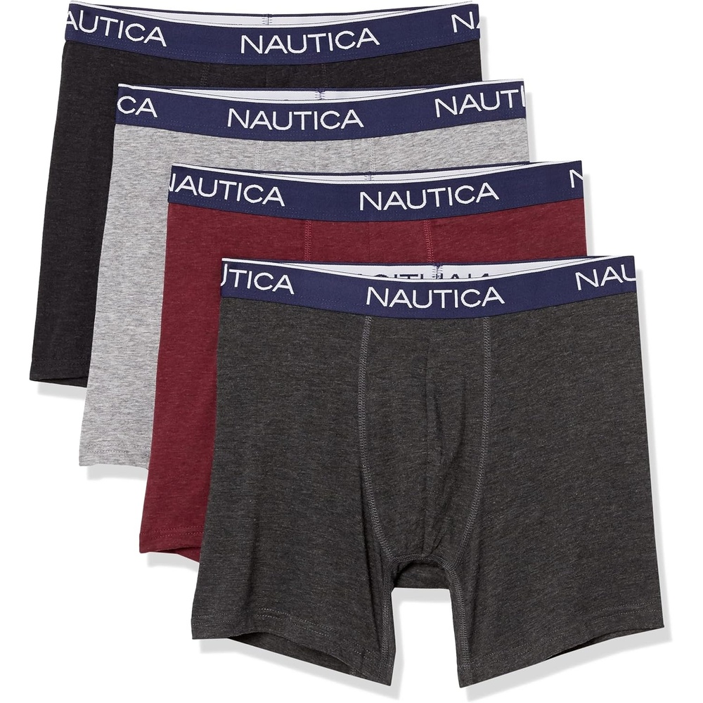 image:imageNautica Mens 4 Pack Heather Stretch Boxer BriefsBlack HeatherCharcoal HeatherLight Grey HeatherCornell Heather