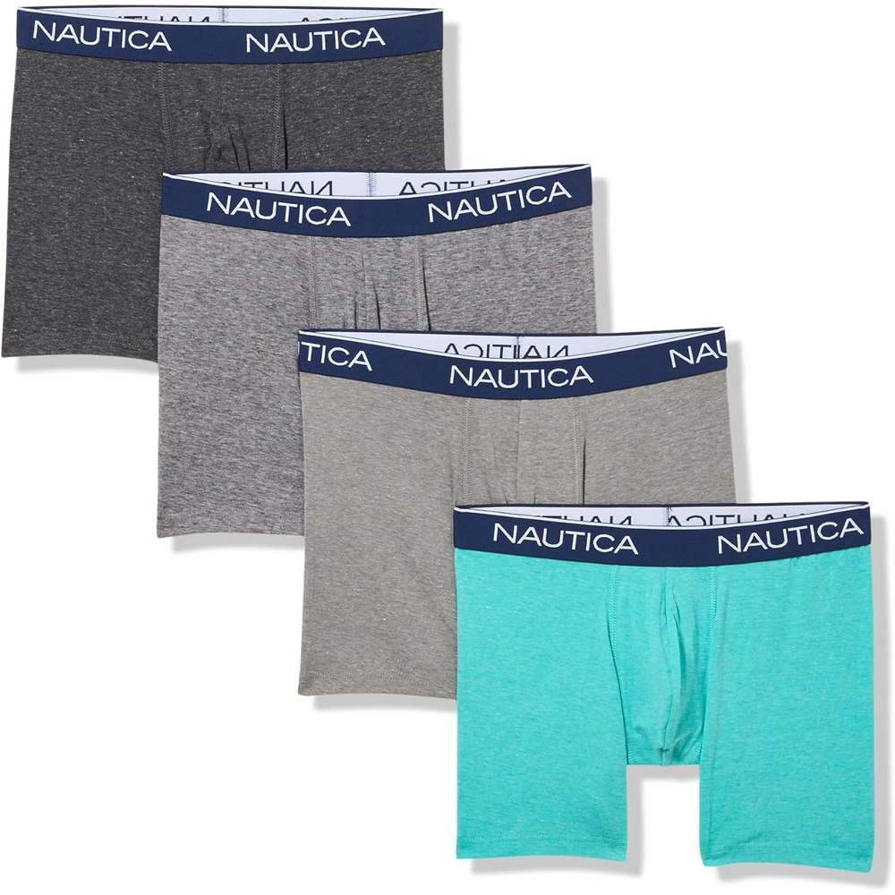 image:imageNautica Mens 4 Pack Heather Stretch Boxer BriefsBlackCharcoalHeather GreyAtlantis Heather