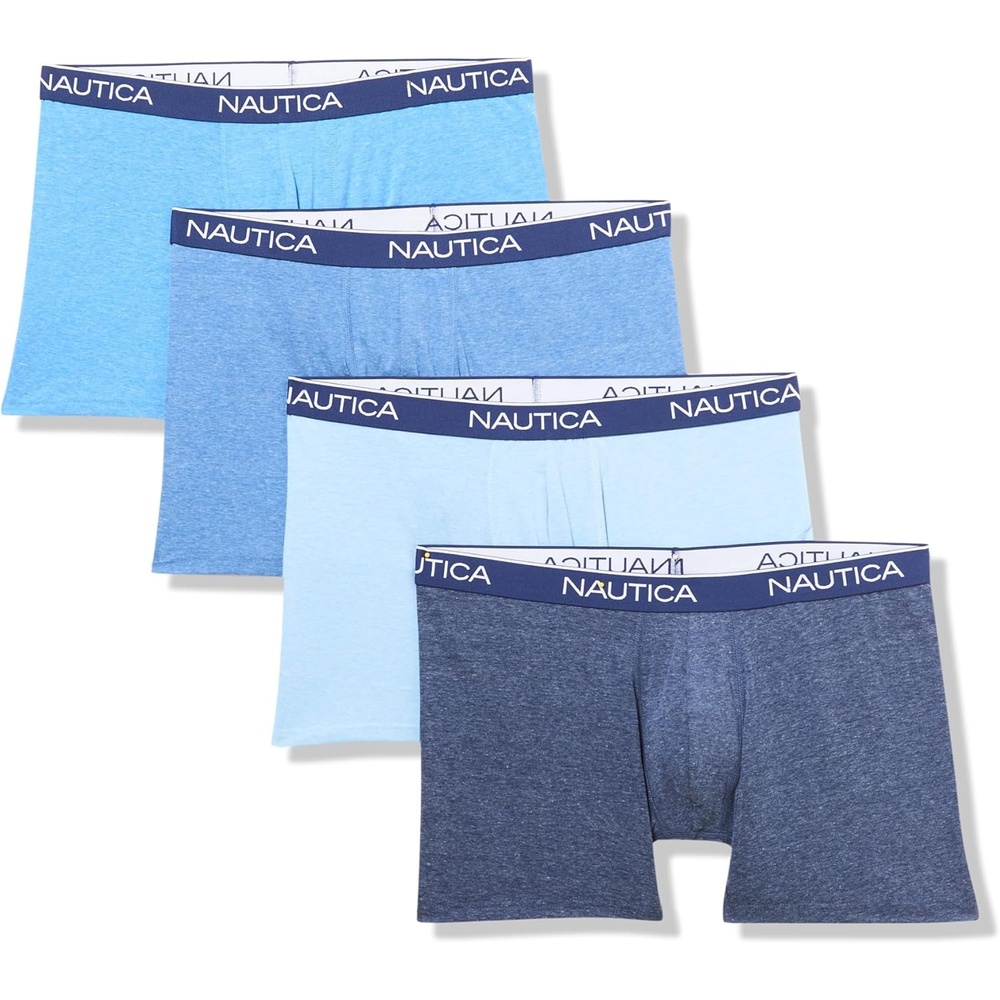 image:imageNautica Mens 4 Pack Heather Stretch Boxer BriefsPeacoatDutchIndigoSea Mist Heather