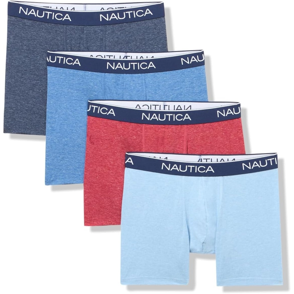 image:imageNautica Mens 4 Pack Heather Stretch Boxer BriefsPeacoatDutchSea MistNautica Red Heather