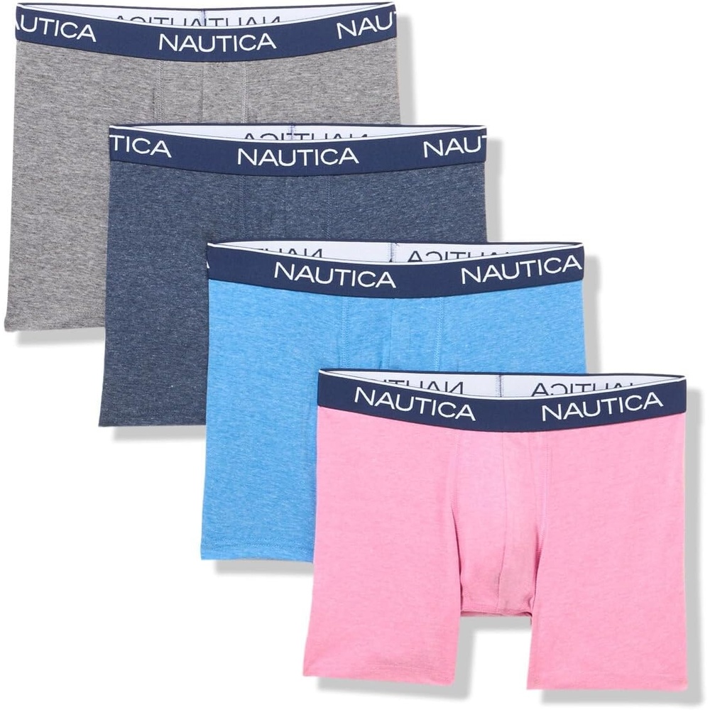 image:imageNautica Mens 4 Pack Heather Stretch Boxer BriefsPeacoatIndigoCharcoalOasis Pink Heather