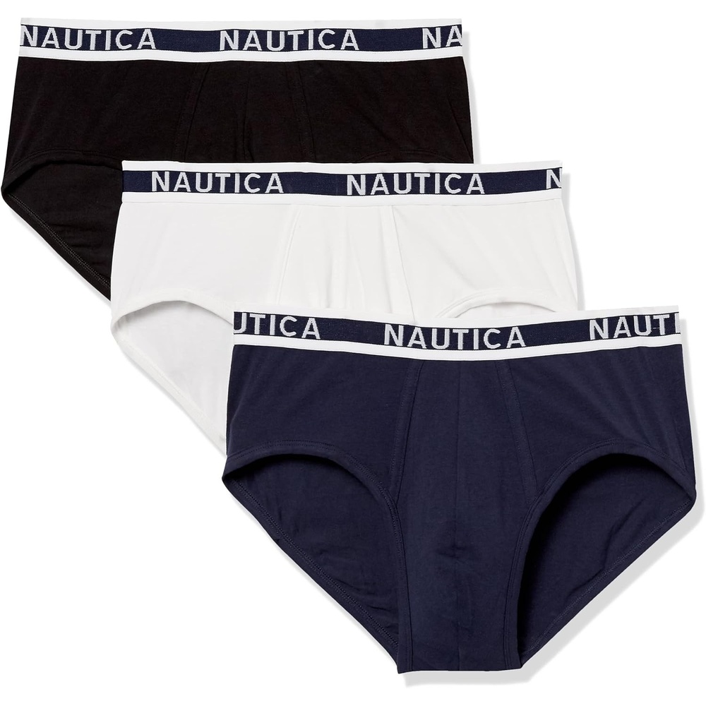 image:imageNautica Mens Classic Cotton Stretch 3Pack BriefsBlackPeacoatWhite