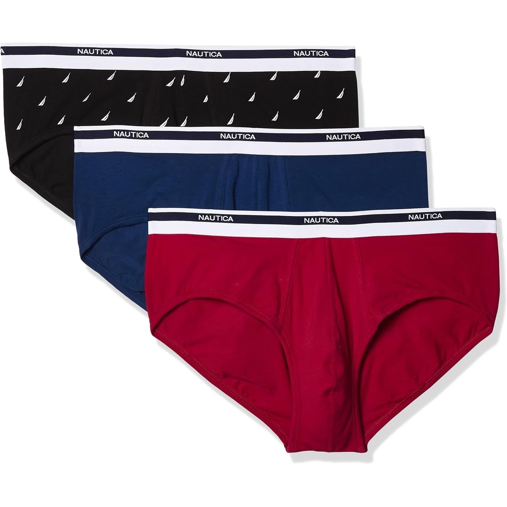image:imageNautica Mens Classic Cotton Stretch 3Pack BriefsNautica RedEstate BlueSail Black
