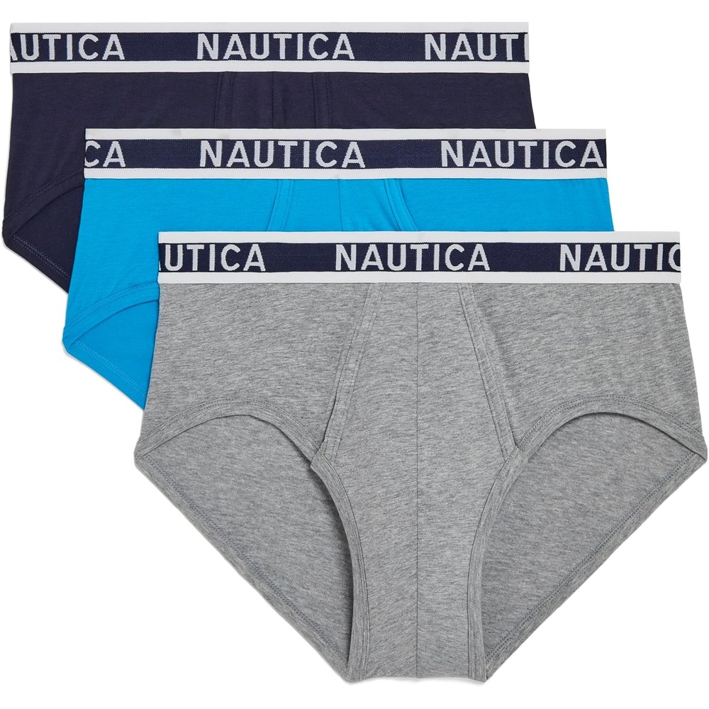 image:imageNautica Mens Classic Cotton Stretch 3Pack BriefsPeacoatHeather GreyHawaiian Ocean