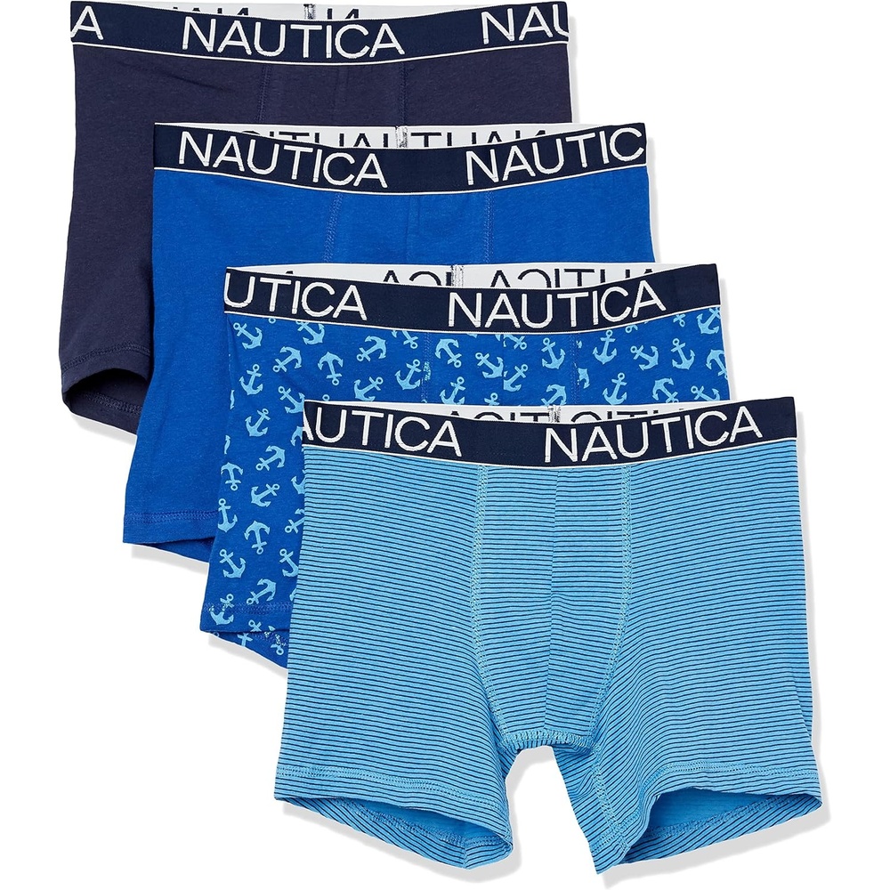 image:imageNautica Mens Cotton Stretch 4 Pack Boxer BriefsPeacoatBright CobaltStripe 2Anchor