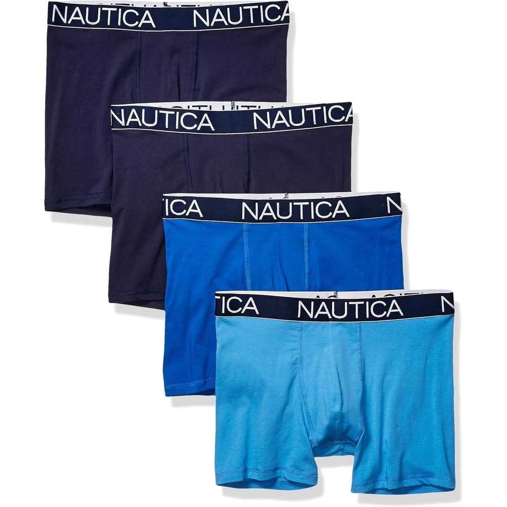 image:imageNautica Mens Cotton Stretch 4 Pack Boxer BriefsPeacoatSea CobaltAero Blue