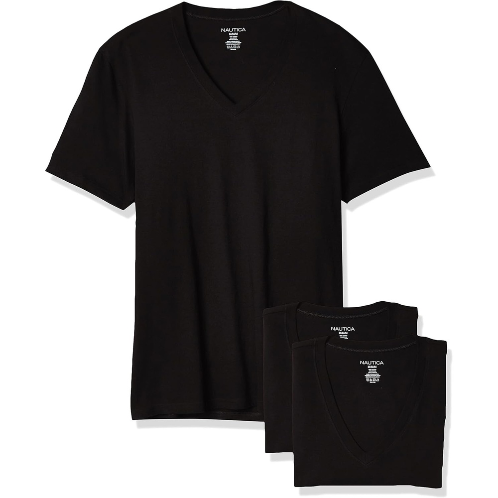 image:imageNautica Mens Cotton VNeck 3Pack TShirtsBlack New 3 Pack