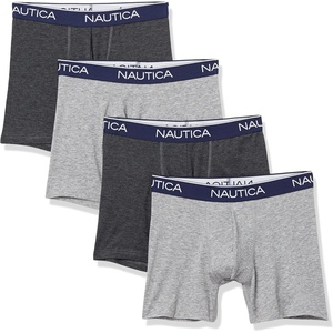 Nautica Men’s 4 Pack Heather Stretch Boxer Briefs(2 Black Heather/Charcoal Heather/Light Grey Heather)