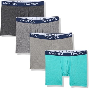 Nautica Men’s 4 Pack Heather Stretch Boxer Briefs(Black/Charcoal/Heather Grey/Atlantis Heather)