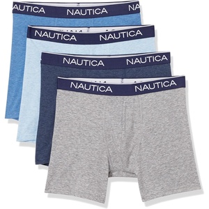 Nautica Men’s 4 Pack Heather Stretch Boxer Briefs(Light Grey Heather/Sea Mist Heather/Dutch Heather/Peacoat Heather)