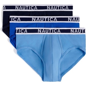 Nautica Men’s Classic Cotton Stretch 3-Pack Briefs(Peacoat/Aero Blue/Sea Cobalt)