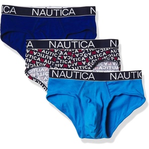 Nautica Men’s Classic Cotton Stretch 3-Pack Briefs(Windsurf/Aero/Nautica Logo Print)