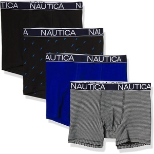 Nautica Men’s Cotton Stretch 4 Pack Boxer Briefs(Black/Bright Cobalt/Stripe 2/Sail Print)