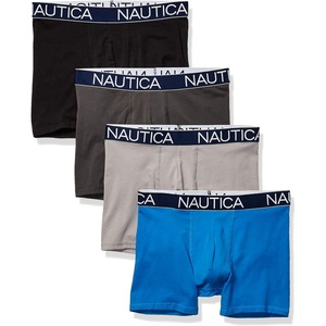 Nautica Men’s Cotton Stretch 4 Pack Boxer Briefs(Black/Charcoal/Alloy/Capri Blue)