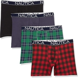 Nautica Men’s Cotton Stretch 4 Pack Boxer Briefs(Black/Peacoat/Holiday Plaid/Nautica Plaid)