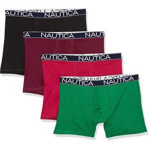 Nautica Men’s Cotton Stretch 4 Pack Boxer Briefs(Black/Tawny Port/Nautica Red/Green)