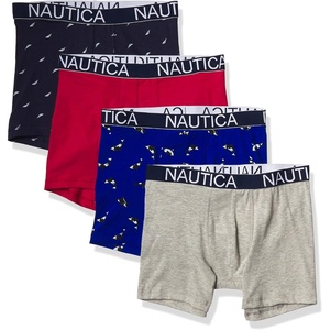 Nautica Men’s Cotton Stretch 4 Pack Boxer Briefs(Nautica Red/Heather Grey/Orcas/Sail Print)