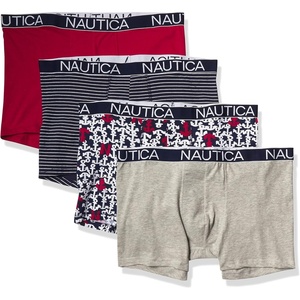 Nautica Men’s Cotton Stretch 4 Pack Boxer Briefs(Nautica Red/Heather Grey/Pin Stripe/Bold Anchor)