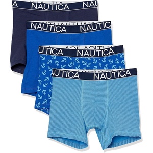 Nautica Men’s Cotton Stretch 4 Pack Boxer Briefs(Peacoat/Bright Cobalt/Stripe 2/Anchor)