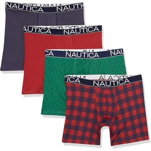 Nautica Men’s Cotton Stretch 4 Pack Boxer Briefs(Peacoat/Nautica Red/Nautica Plaid/Anchor Print)
