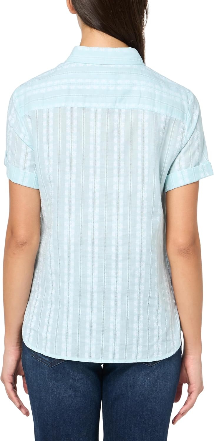 image:imageNautica Womens Button Front Short Sleeve Camp ShirtPorcelain BlueBright White