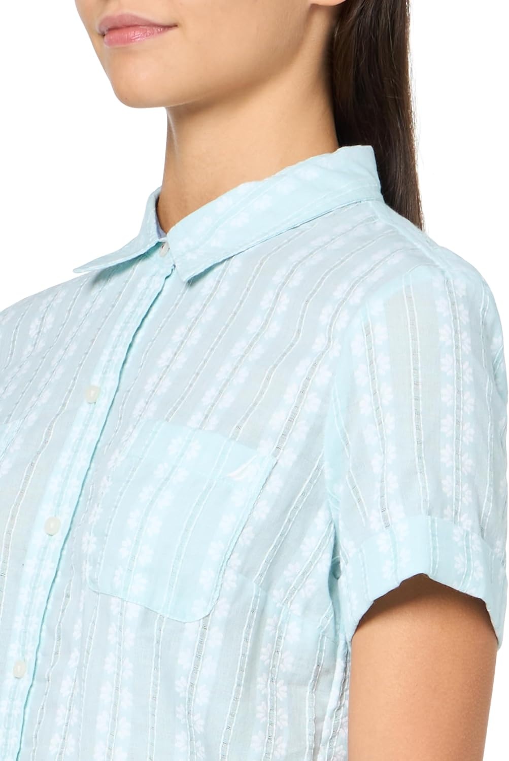 image:imageNautica Womens Button Front Short Sleeve Camp ShirtPorcelain BlueBright White