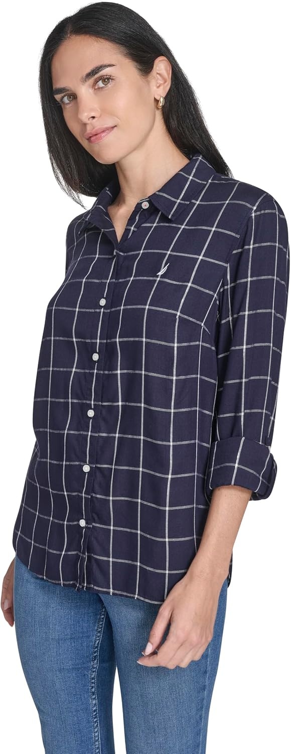 image:imageNautica Womens Jeans Long Sleeve Button Down Collared Shirt Night Sky Multi Large