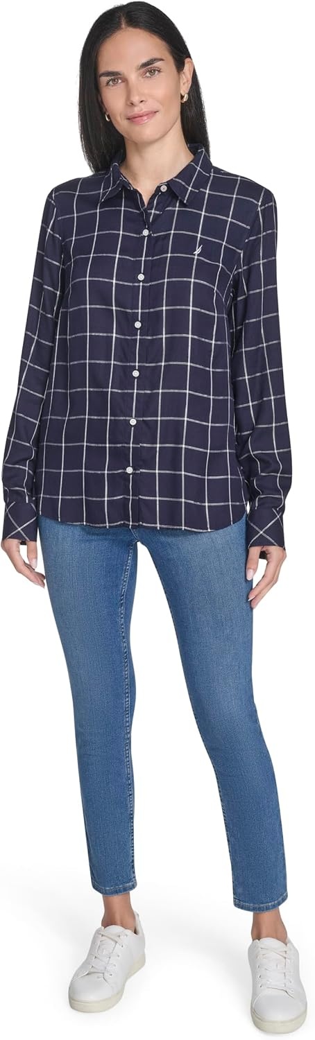 image:imageNautica Womens Jeans Long Sleeve Button Down Collared Shirt Night Sky Multi Large