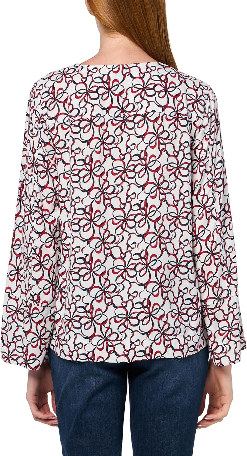 image:imageNautica Womens Printed Long Sleeve Tie Front Woven Popover TopIvory Multi