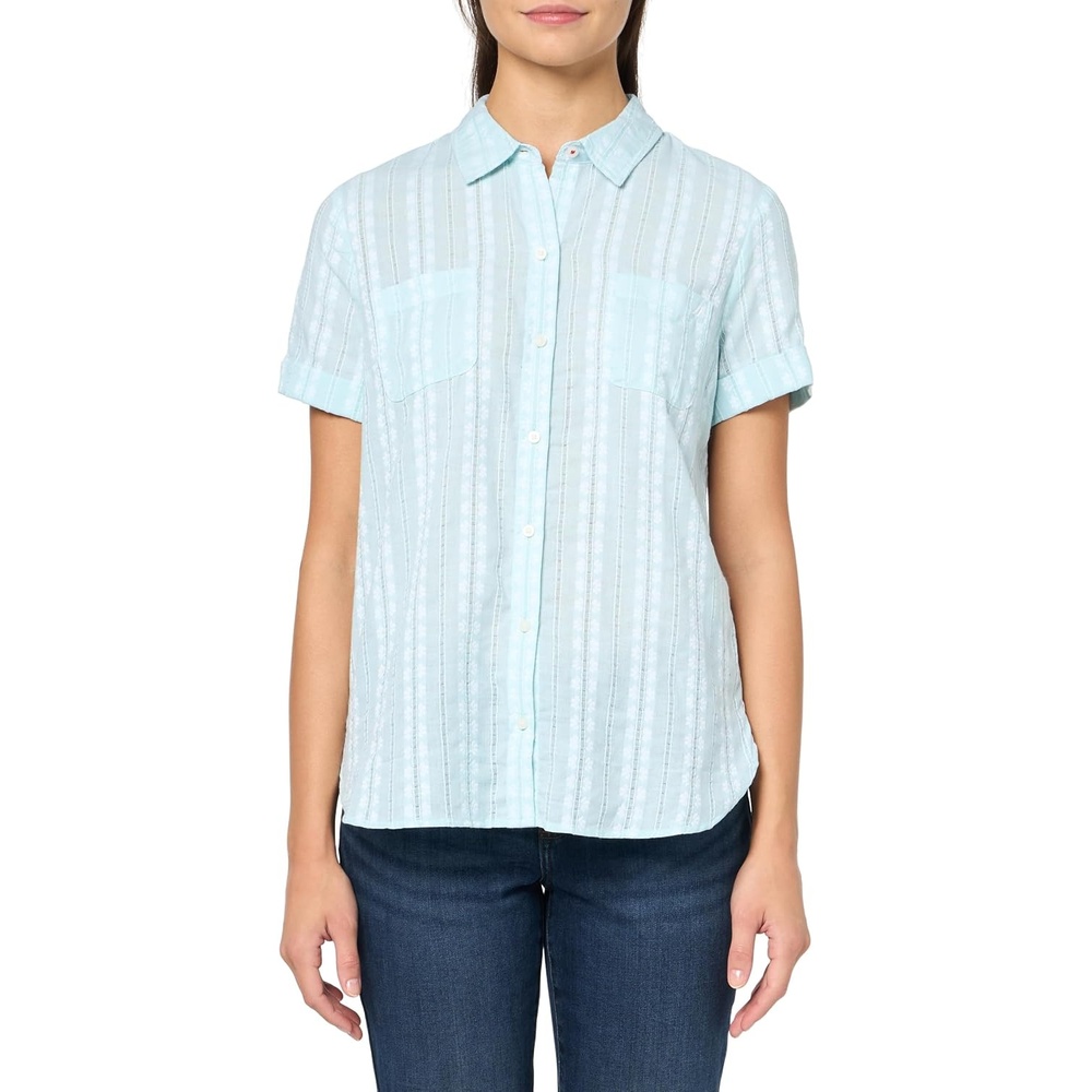 image:imageNautica Womens Button Front Short Sleeve Camp ShirtPorcelain BlueBright White