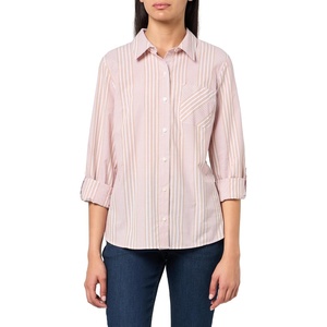 Nautica Women’s Button Front Long Sleeve Roll Tab Shirt(Tannin Multi)
