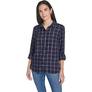 Nautica Women’s Jeans Long Sleeve Button Down Collared Shirt, Night Sky Multi, Large
