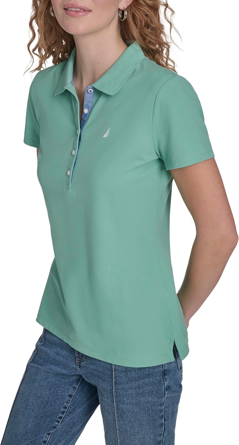 image:imageNautica Womens 5Button Short Sleeve Breathable 100 Cotton Polo ShirtCrme De Menthe
