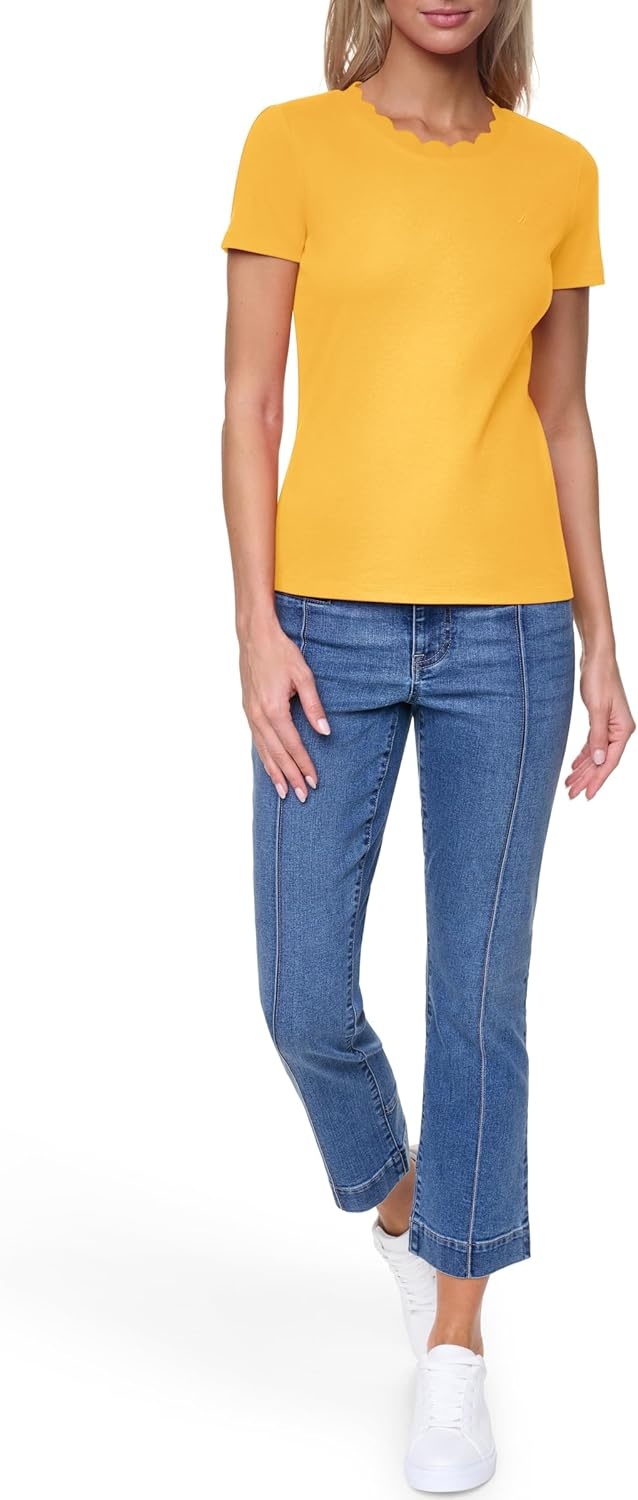 image:imageNautica Womens Solid Short Sleeve Crew Neckline TShirtDeep Maize