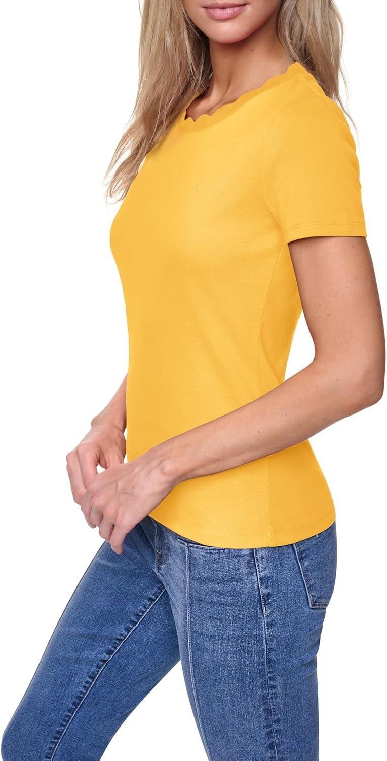 image:imageNautica Womens Solid Short Sleeve Crew Neckline TShirtDeep Maize