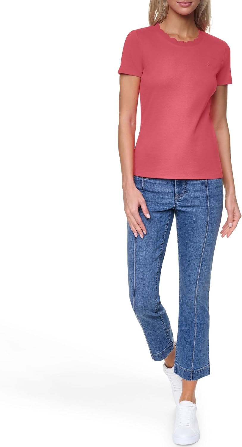 image:imageNautica Womens Solid Short Sleeve Crew Neckline TShirtMineral Red