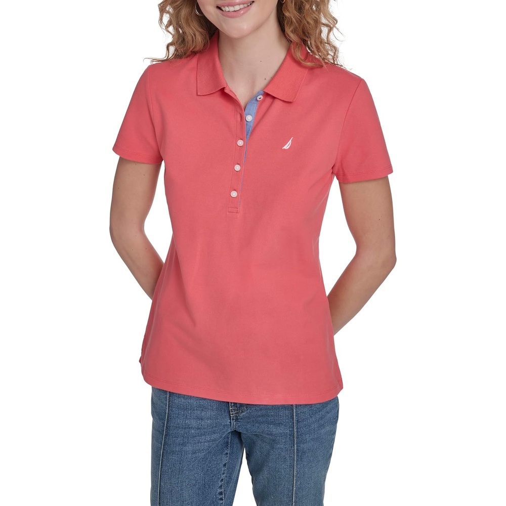 image:imageNautica Womens 5Button Short Sleeve Breathable 100 Cotton Polo ShirtCoralie