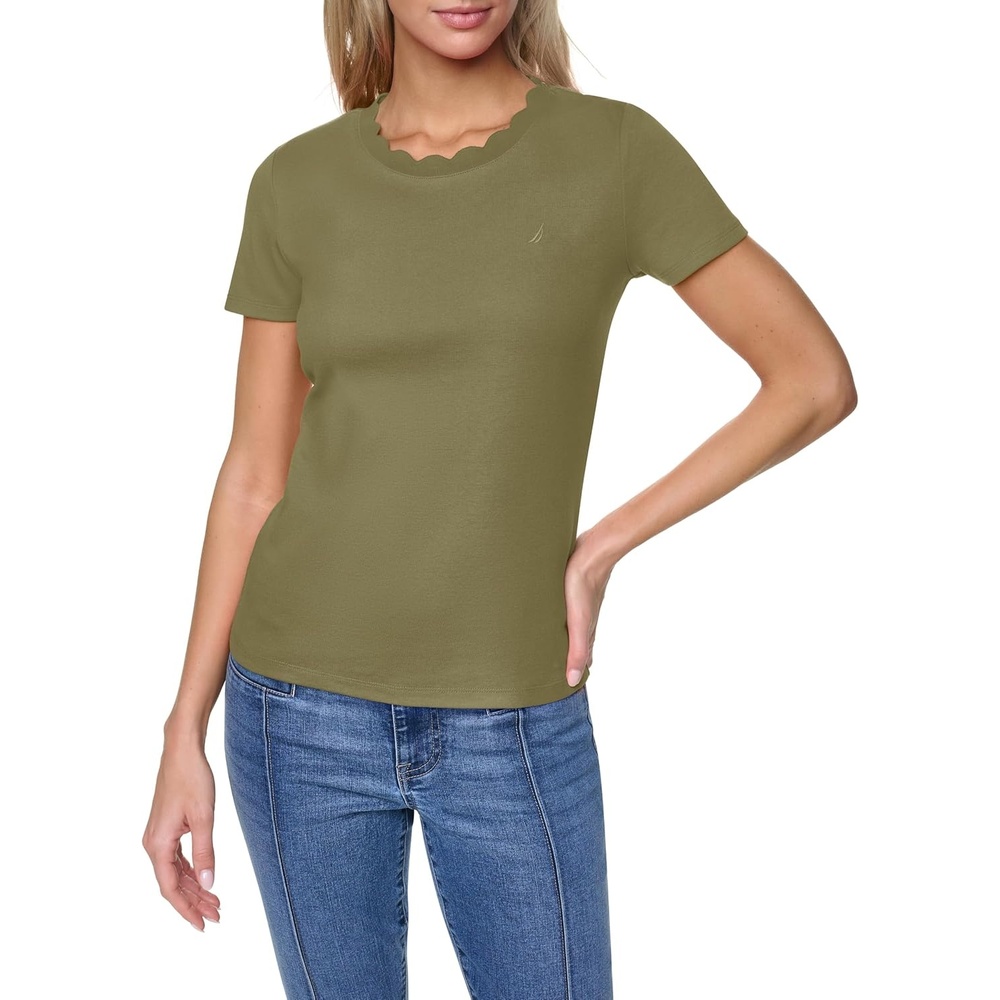 image:imageNautica Womens Solid Short Sleeve Crew Neckline TShirtBurnt Olive