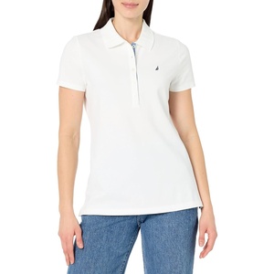 Nautica Women’s 5-Button Short Sleeve Breathable 100% Cotton Polo Shirt(Bright White New)