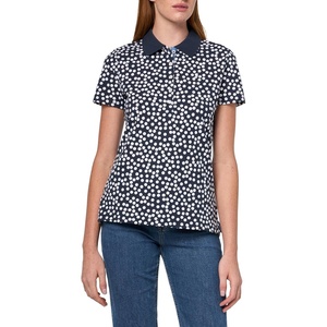 Nautica Women’s Jeans Short Sleeve Printed Polo Shirt, Night Sky/Bright White, Medium