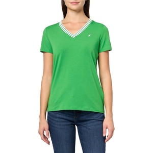 Nautica Women’s Solid V-Neck Short Sleeve T-Shirt(New Leaf Green)