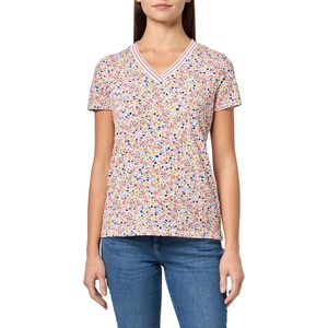 Nautica Women’s Tipped Short Sleeve V-Neck Shirt, Bright White Multi, Large