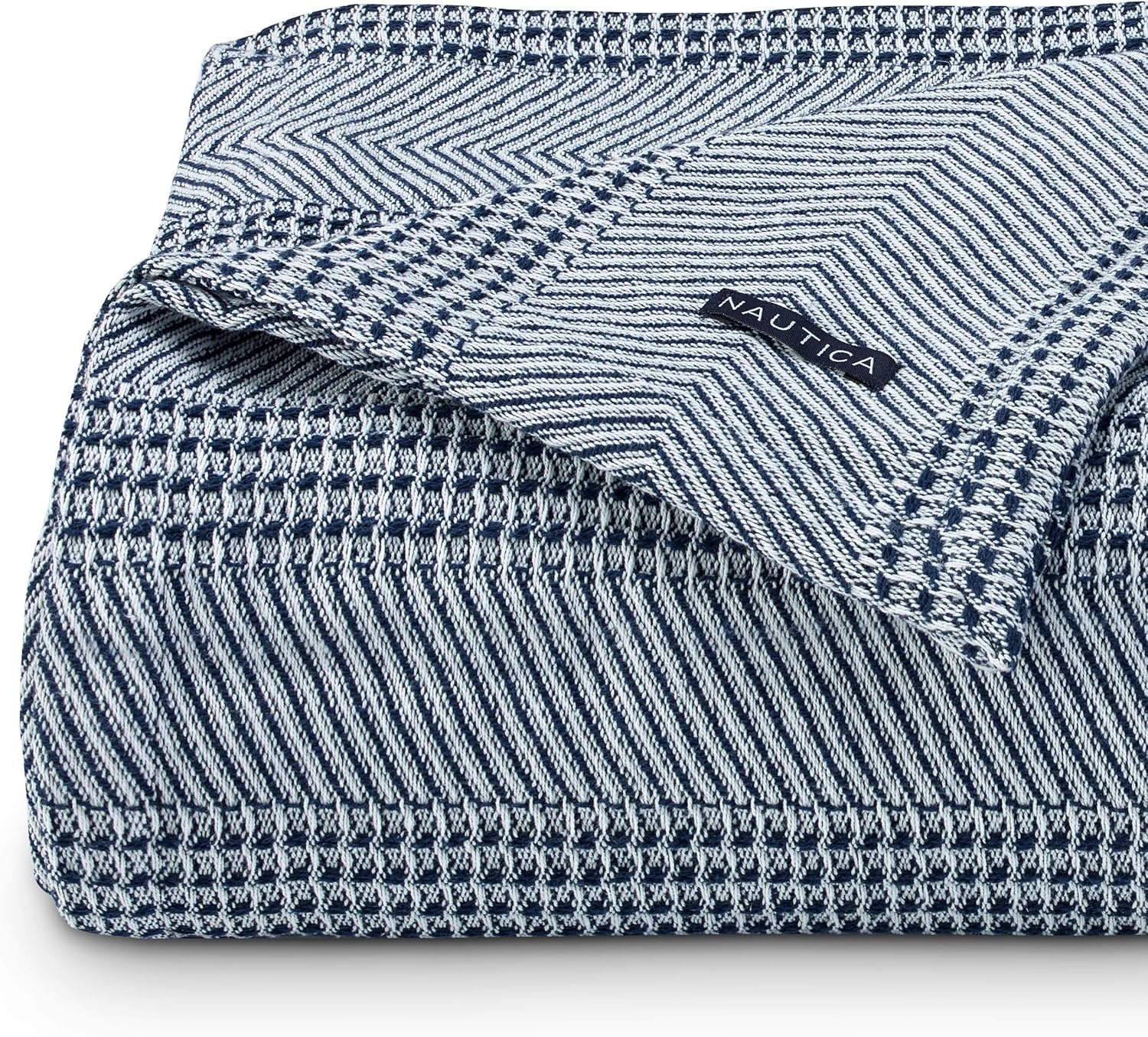 image:imageNautica Twin Blanket Soft Cotton Bedding Medium Weight for All Seasons Chevron Light Brown TwinNavy
