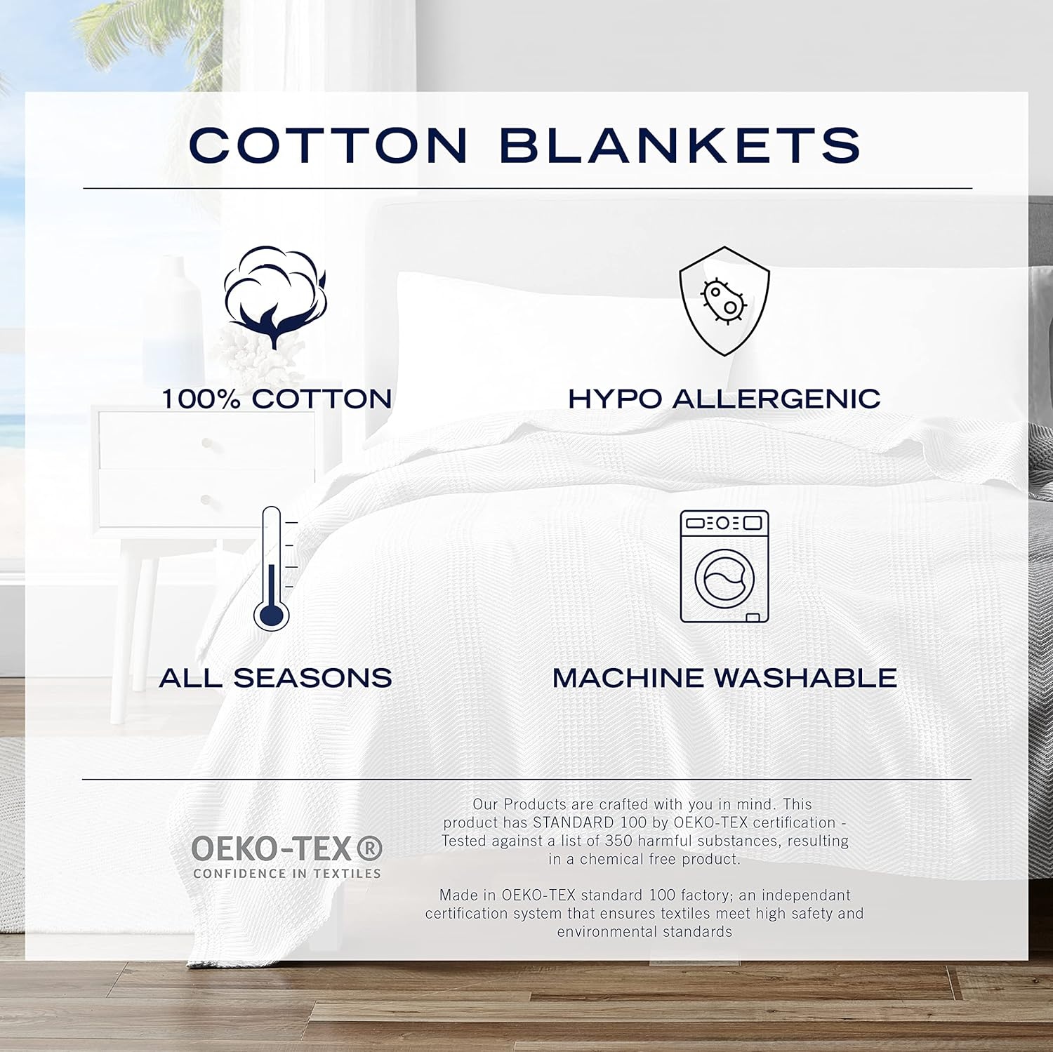 image:imageNautica Twin Blanket Soft Cotton Bedding Medium Weight for All Seasons Chevron Light Brown TwinNavy